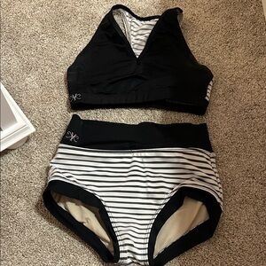 Chic Black and White Striped Kids Dance Set